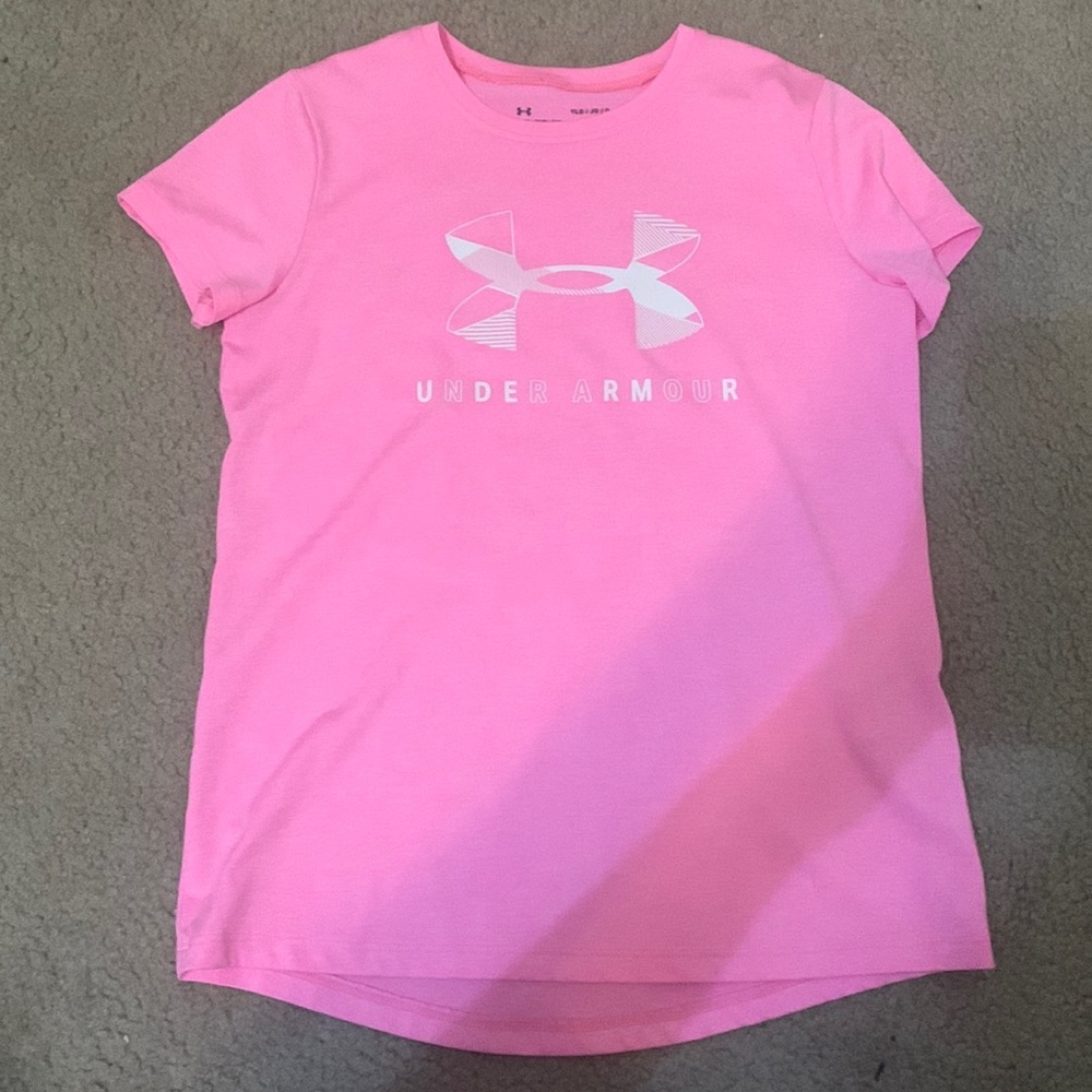 Short sleeve , pink and white , under armour shirt